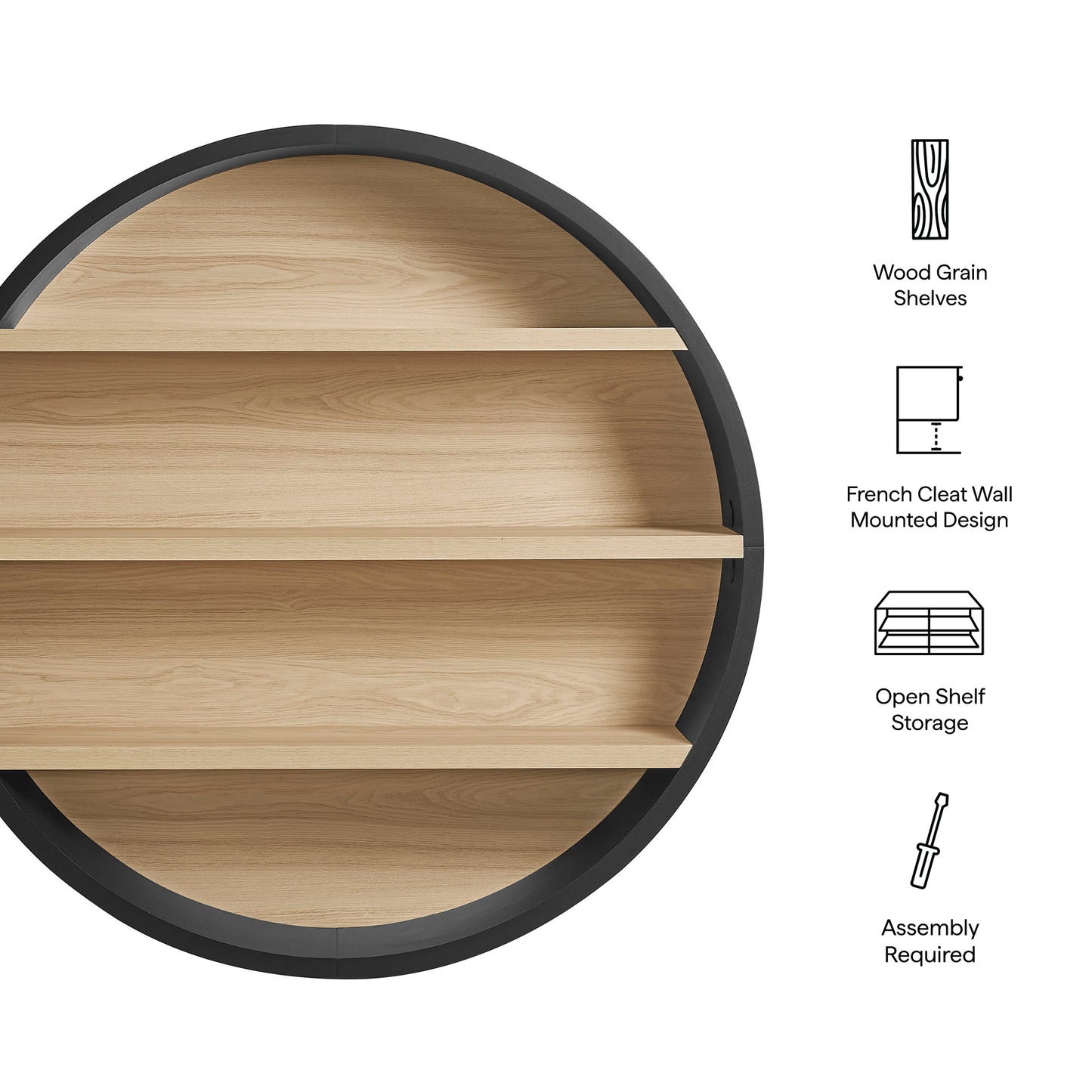 Glengarriff 47" Round Wall Book Shelf in Black Natural