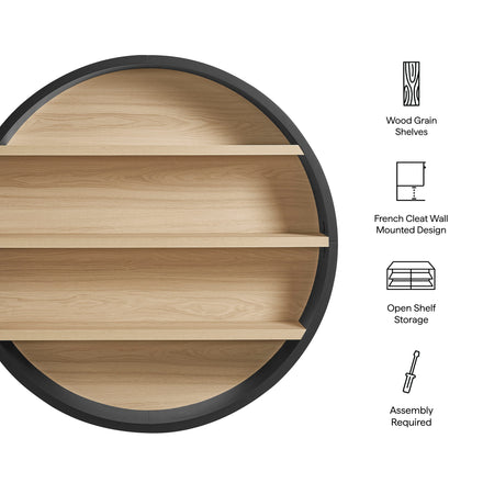 Romy 47" Round Wall Book Shelf in Black Natural