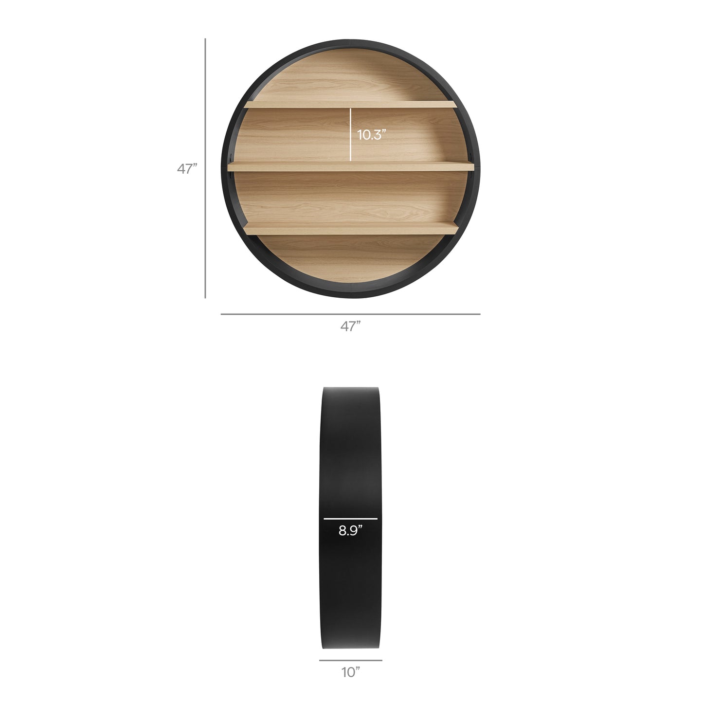 Glengarriff 47" Round Wall Book Shelf in Black Natural