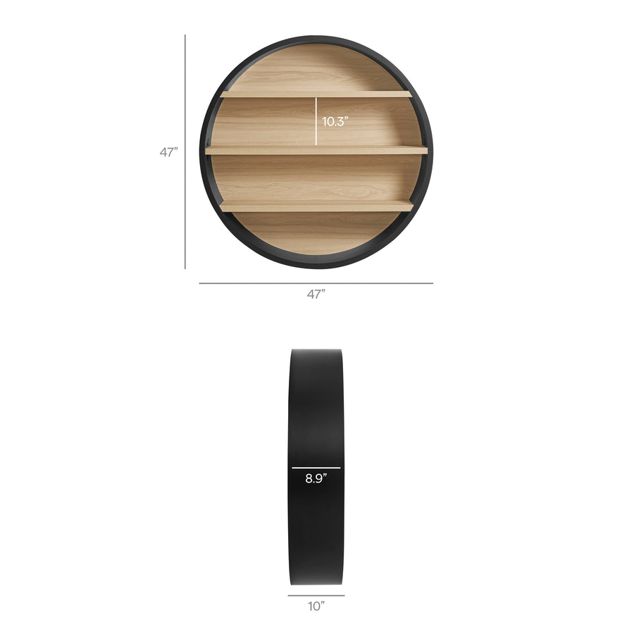 Glengarriff 47" Round Wall Book Shelf in Black Natural