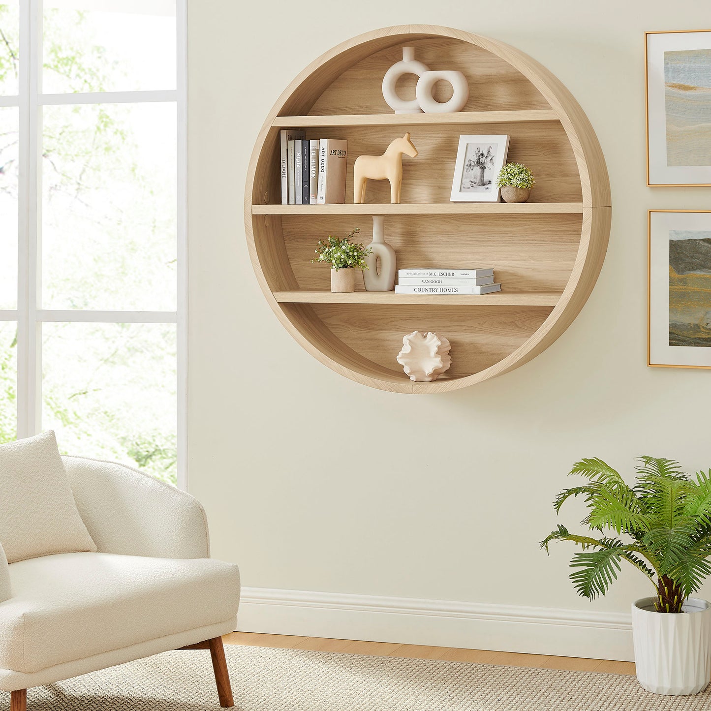Glengarriff 47" Round Wall Book Shelf in Natural