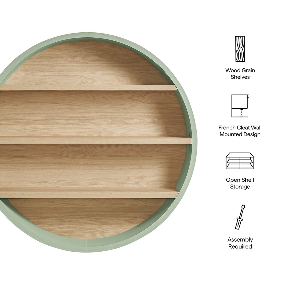 Glengarriff 47" Round Wall Book Shelf in Sage Natural