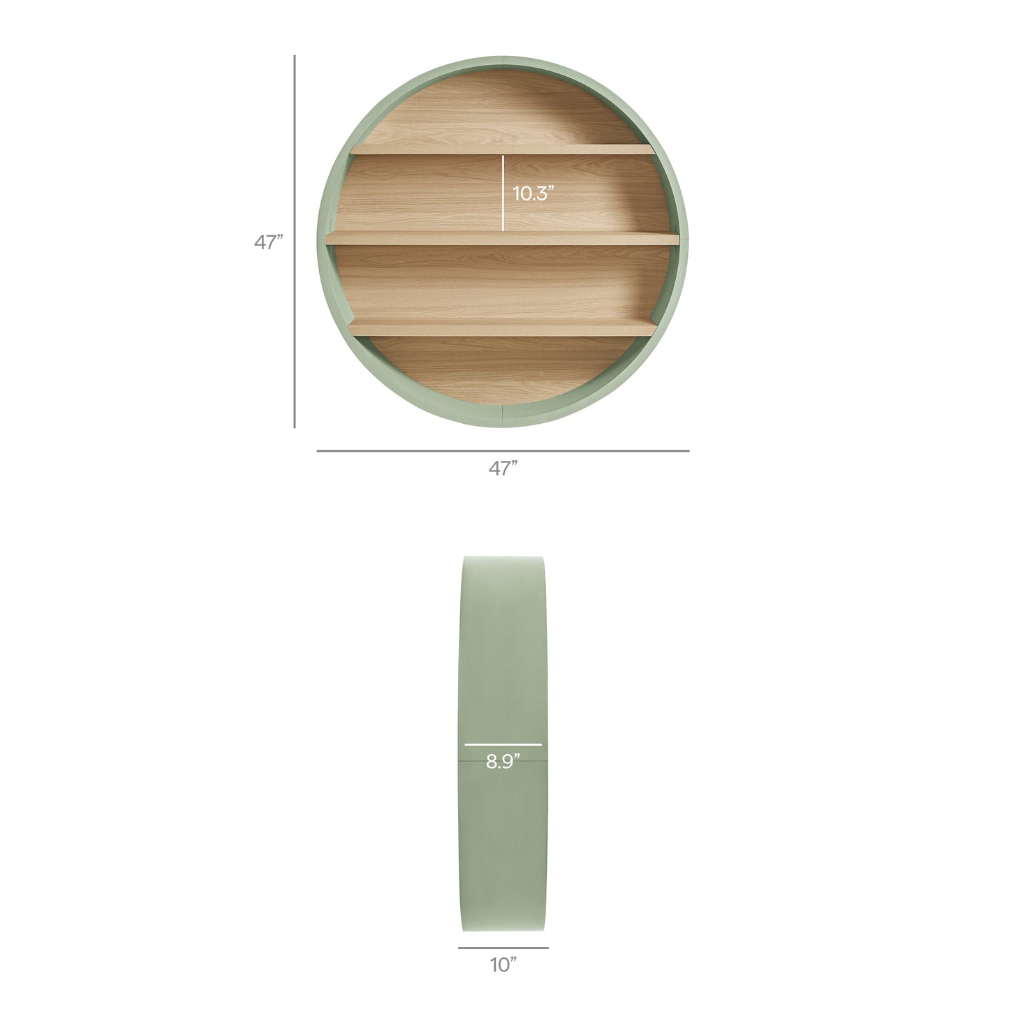 Glengarriff 47" Round Wall Book Shelf in Sage Natural
