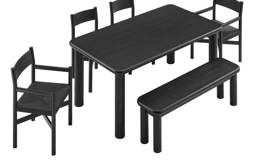Wells 6-Piece Oak Wood Dining Table and Seating Set in Black