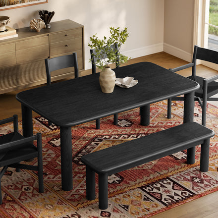 Alvia 6-Piece Oak Wood Dining Table and Seating Set in Black