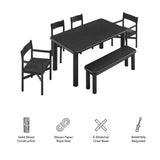 Wells 6-Piece Oak Wood Dining Table and Seating Set in Black