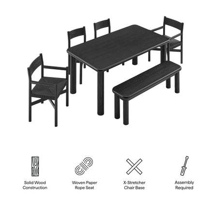 Alvia 6-Piece Oak Wood Dining Table and Seating Set in Black