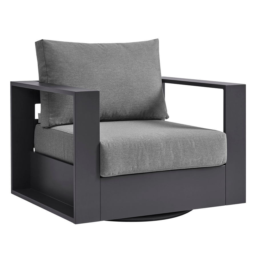 Aspen Outdoor Patio Powder-Coated Aluminum Swivel Armchair in Gray Charcoal