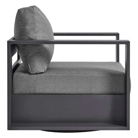 Tahoe Outdoor Patio Powder-Coated Aluminum Swivel Armchair in Gray Charcoal