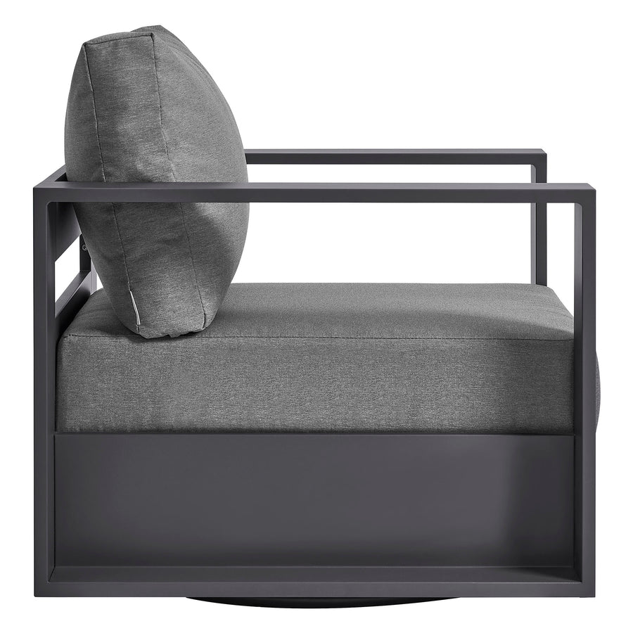 Aspen Outdoor Patio Powder-Coated Aluminum Swivel Armchair in Gray Charcoal