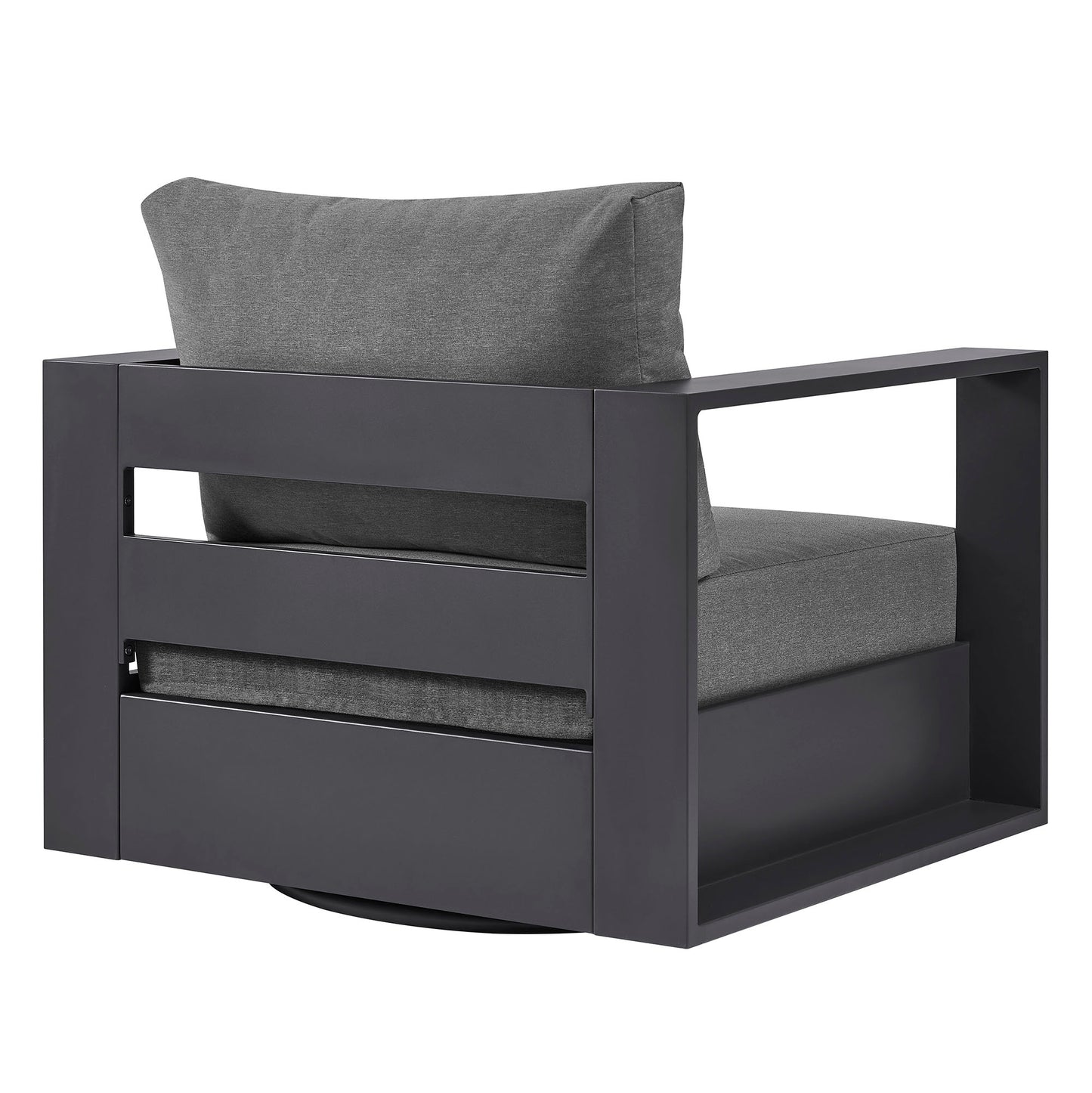 Aspen Outdoor Patio Powder-Coated Aluminum Swivel Armchair in Gray Charcoal