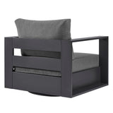 Aspen Outdoor Patio Powder-Coated Aluminum Swivel Armchair in Gray Charcoal