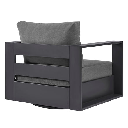 Tahoe Outdoor Patio Powder-Coated Aluminum Swivel Armchair in Gray Charcoal