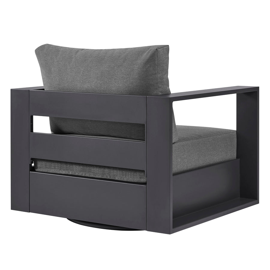 Aspen Outdoor Patio Powder-Coated Aluminum Swivel Armchair in Gray Charcoal