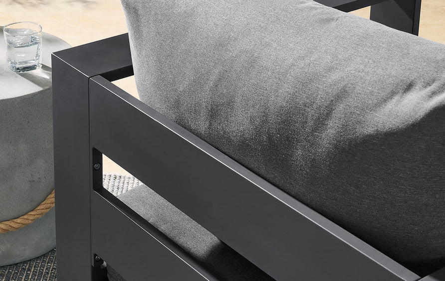 Aspen Outdoor Patio Powder-Coated Aluminum Swivel Armchair in Gray Charcoal