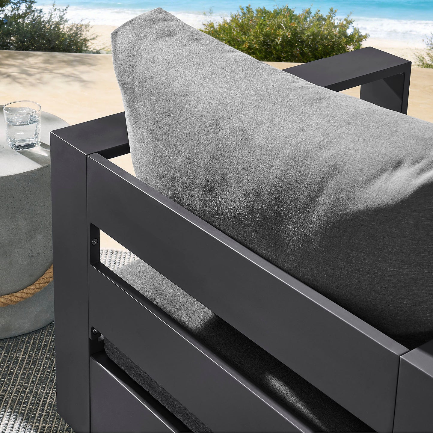 Aspen Outdoor Patio Powder-Coated Aluminum Swivel Armchair in Gray Charcoal