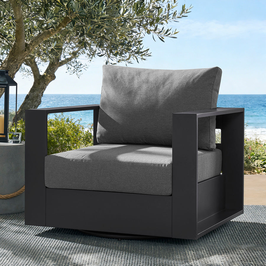 Aspen Outdoor Patio Powder-Coated Aluminum Swivel Armchair in Gray Charcoal