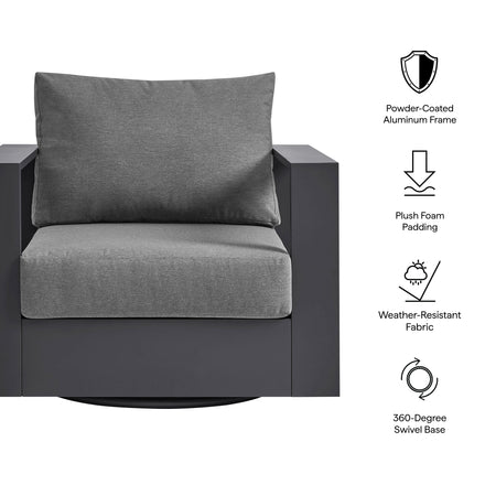 Tahoe Outdoor Patio Powder-Coated Aluminum Swivel Armchair in Gray Charcoal