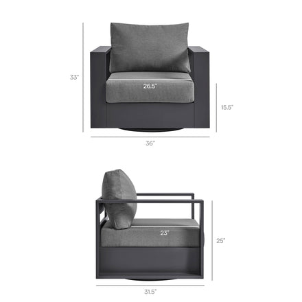 Tahoe Outdoor Patio Powder-Coated Aluminum Swivel Armchair in Gray Charcoal