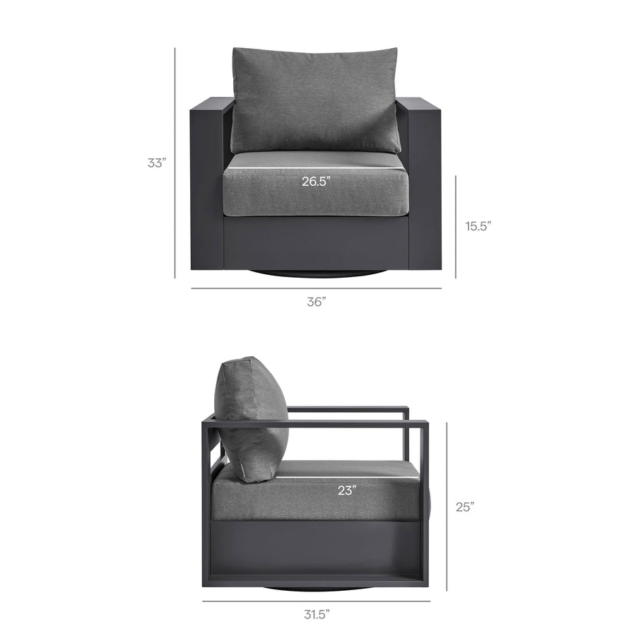 Aspen Outdoor Patio Powder-Coated Aluminum Swivel Armchair in Gray Charcoal
