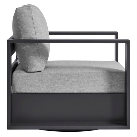 Tahoe Outdoor Patio Powder-Coated Aluminum Swivel Armchair in Gray Gray
