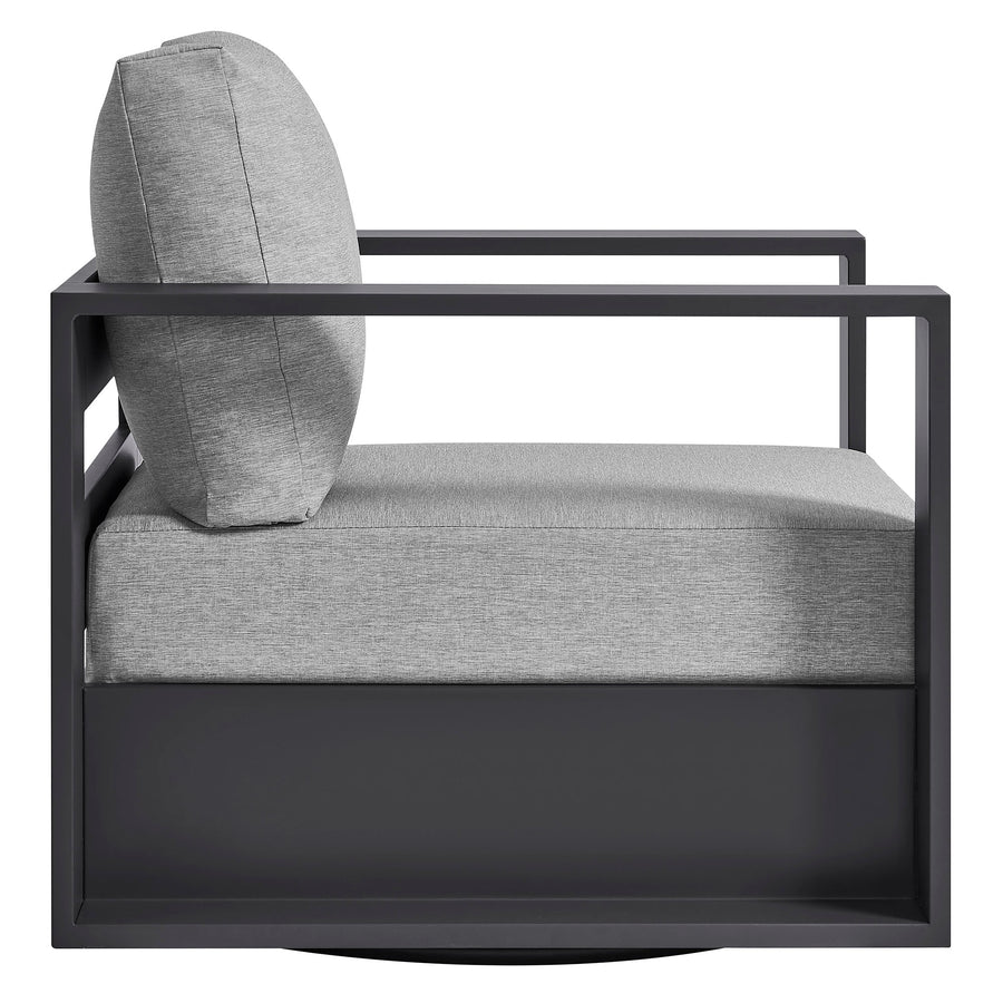 Aspen Outdoor Patio Powder-Coated Aluminum Swivel Armchair in Gray Gray