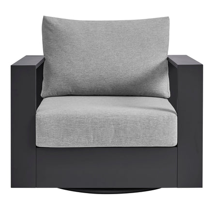 Tahoe Outdoor Patio Powder-Coated Aluminum Swivel Armchair in Gray Gray