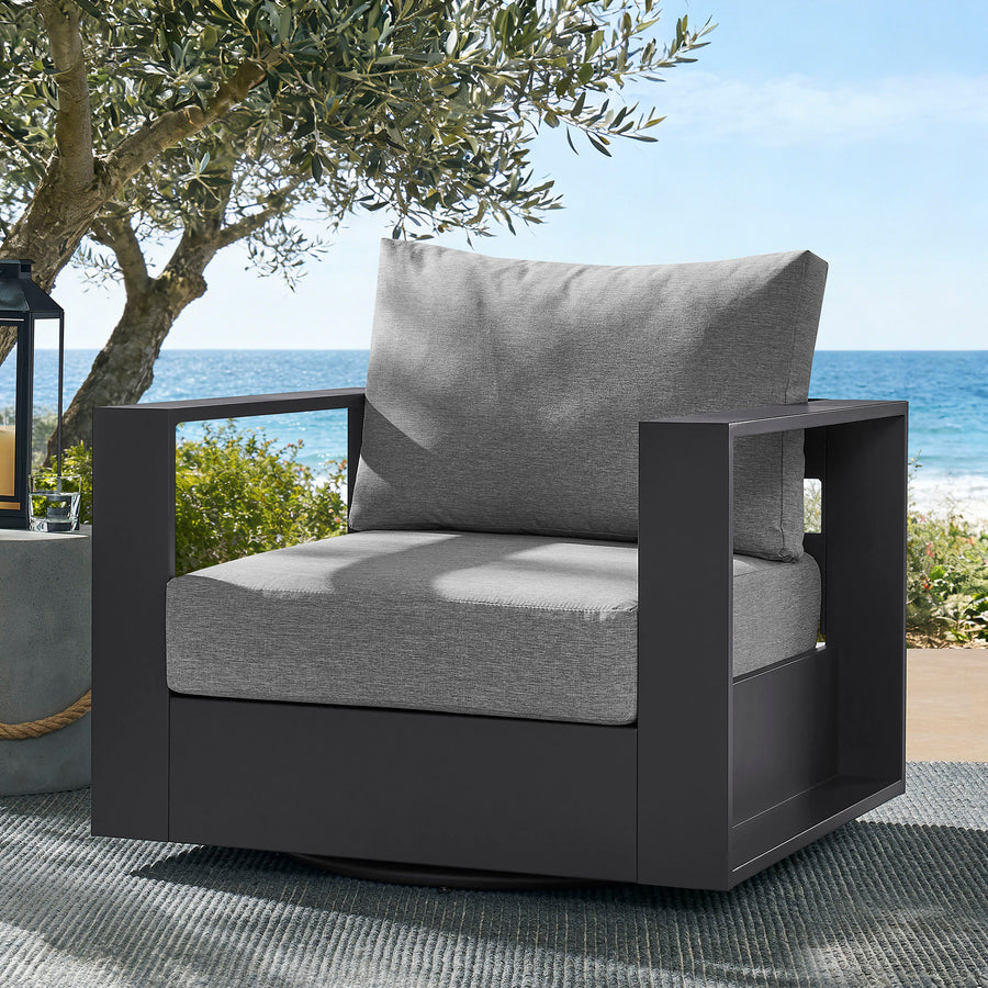 Aspen Outdoor Patio Powder-Coated Aluminum Swivel Armchair in Gray Gray