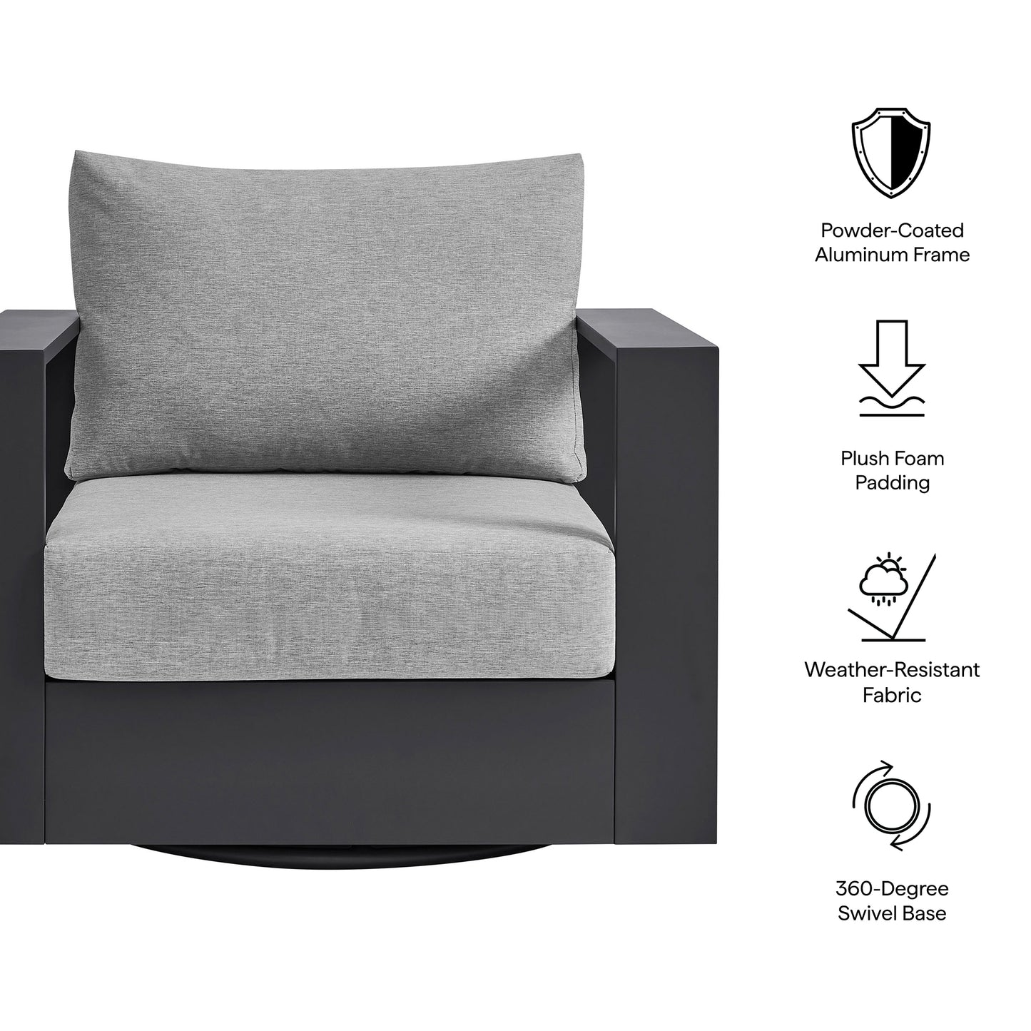 Aspen Outdoor Patio Powder-Coated Aluminum Swivel Armchair in Gray Gray