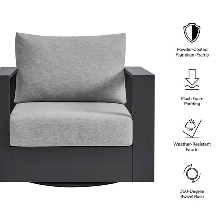 Tahoe Outdoor Patio Powder-Coated Aluminum Swivel Armchair in Gray Gray