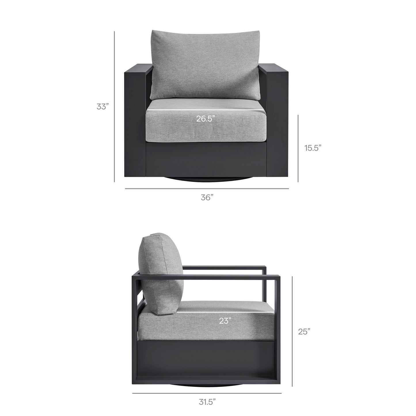 Aspen Outdoor Patio Powder-Coated Aluminum Swivel Armchair in Gray Gray