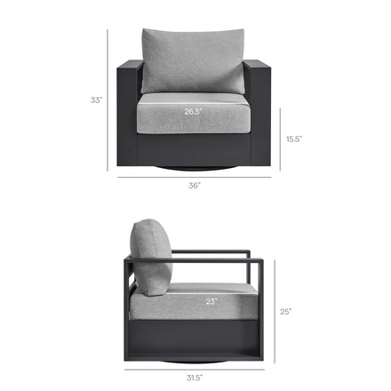Tahoe Outdoor Patio Powder-Coated Aluminum Swivel Armchair in Gray Gray