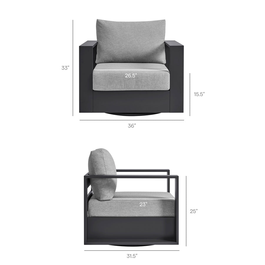 Aspen Outdoor Patio Powder-Coated Aluminum Swivel Armchair in Gray Gray