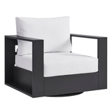 Aspen Outdoor Patio Powder-Coated Aluminum Swivel Armchair in Gray White