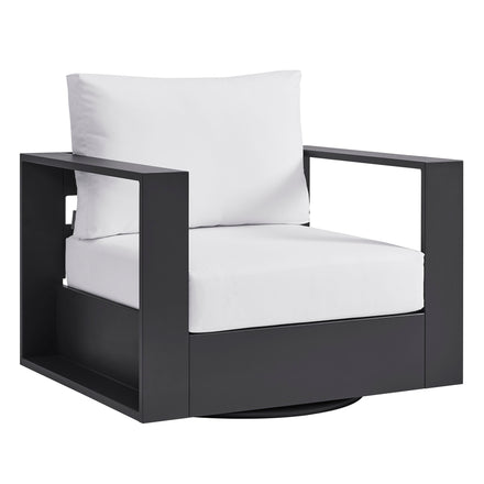 Tahoe Outdoor Patio Powder-Coated Aluminum Swivel Armchair in Gray White