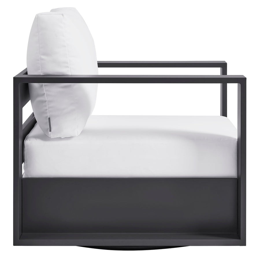 Aspen Outdoor Patio Powder-Coated Aluminum Swivel Armchair in Gray White