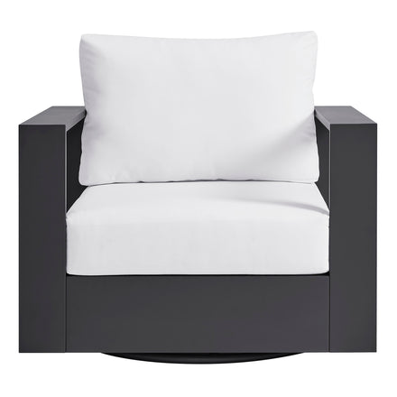 Tahoe Outdoor Patio Powder-Coated Aluminum Swivel Armchair in Gray White
