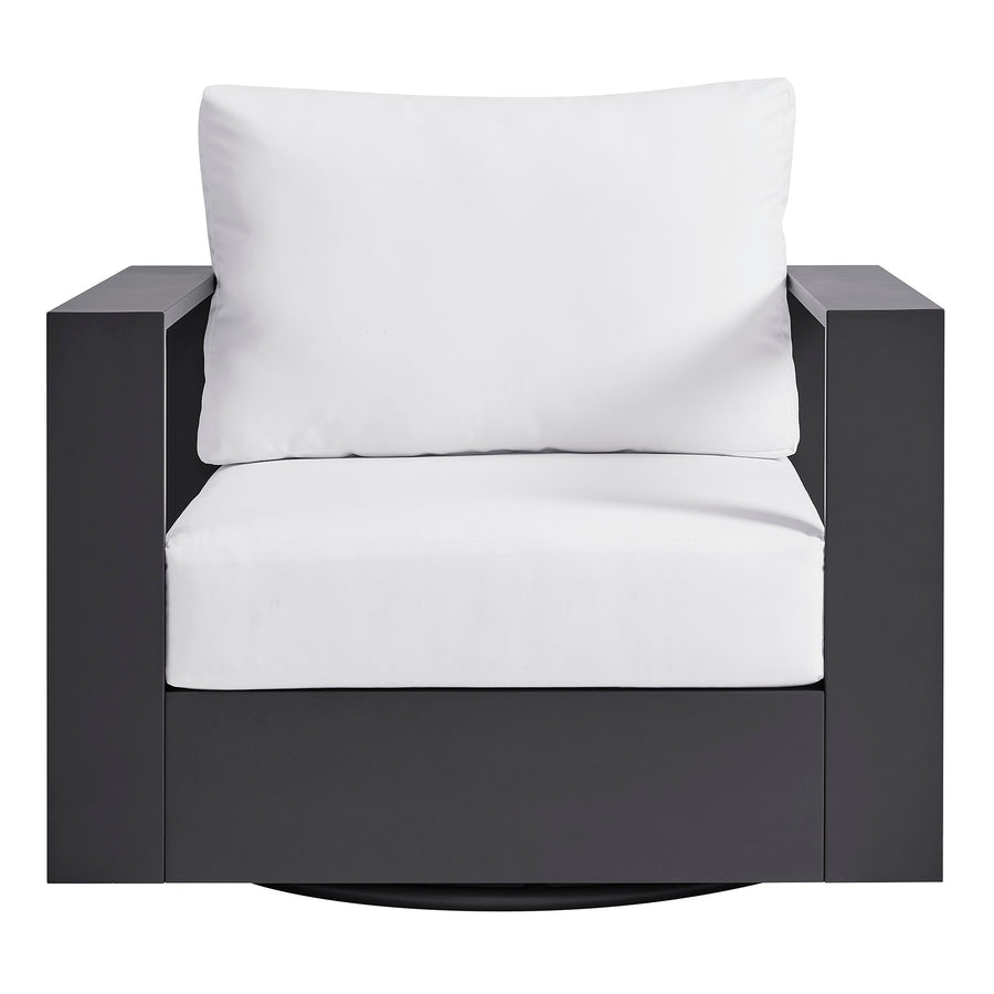 Aspen Outdoor Patio Powder-Coated Aluminum Swivel Armchair in Gray White