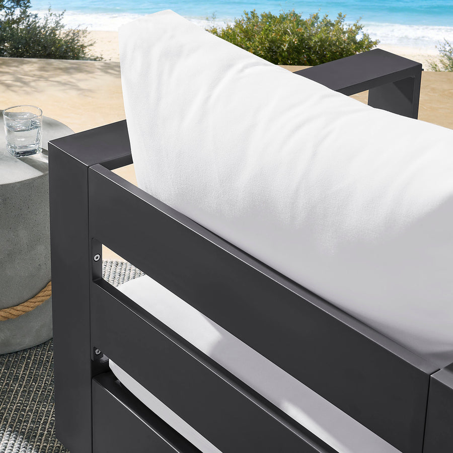 Aspen Outdoor Patio Powder-Coated Aluminum Swivel Armchair in Gray White