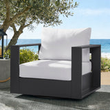 Aspen Outdoor Patio Powder-Coated Aluminum Swivel Armchair in Gray White