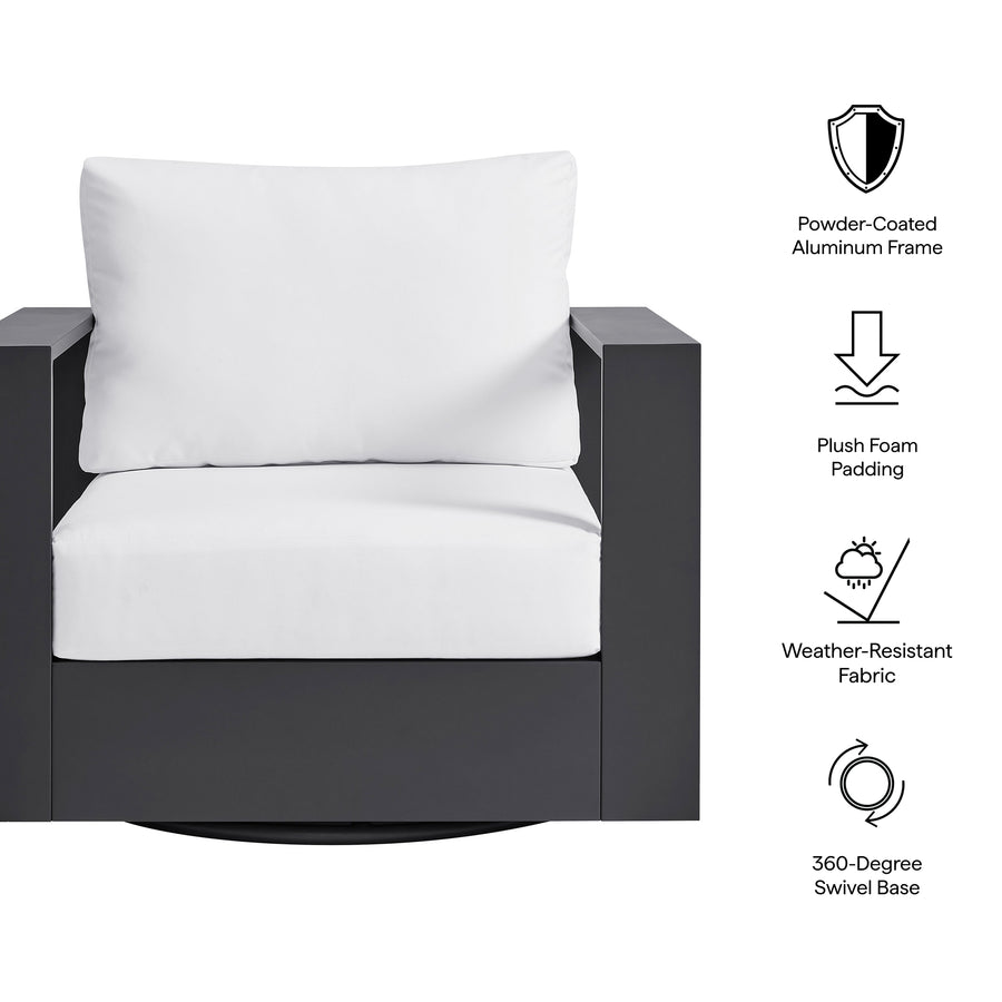 Aspen Outdoor Patio Powder-Coated Aluminum Swivel Armchair in Gray White