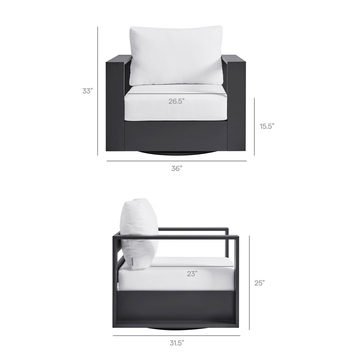 Aspen Outdoor Patio Powder-Coated Aluminum Swivel Armchair in Gray White
