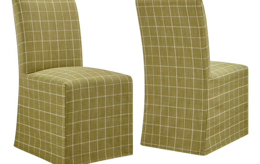 Gregale Linen Cotton Blend Slipcovered Dining Chairs Set of 2 in Artichoke Windowpane Check