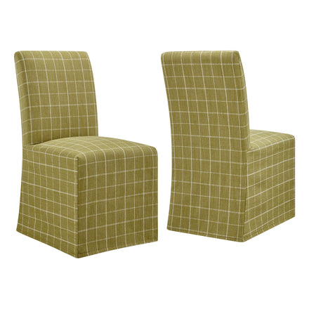 Aster Linen Cotton Blend Slipcovered Dining Chairs Set of 2 in Artichoke Windowpane Check