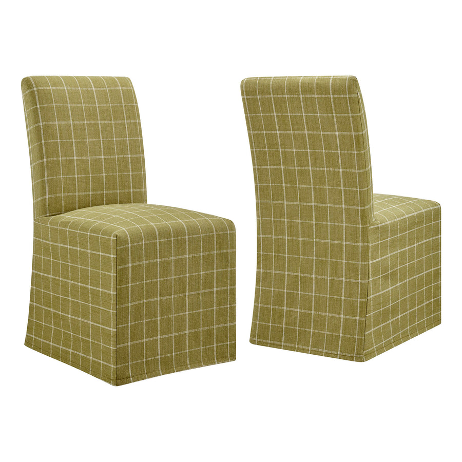Gregale Linen Cotton Blend Slipcovered Dining Chairs Set of 2 in Artichoke Windowpane Check
