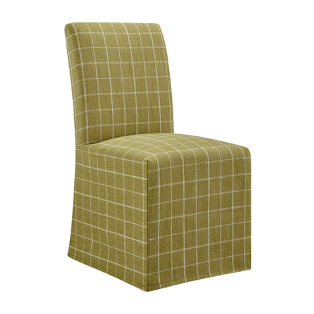 Aster Linen Cotton Blend Slipcovered Dining Chairs Set of 2 in Artichoke Windowpane Check