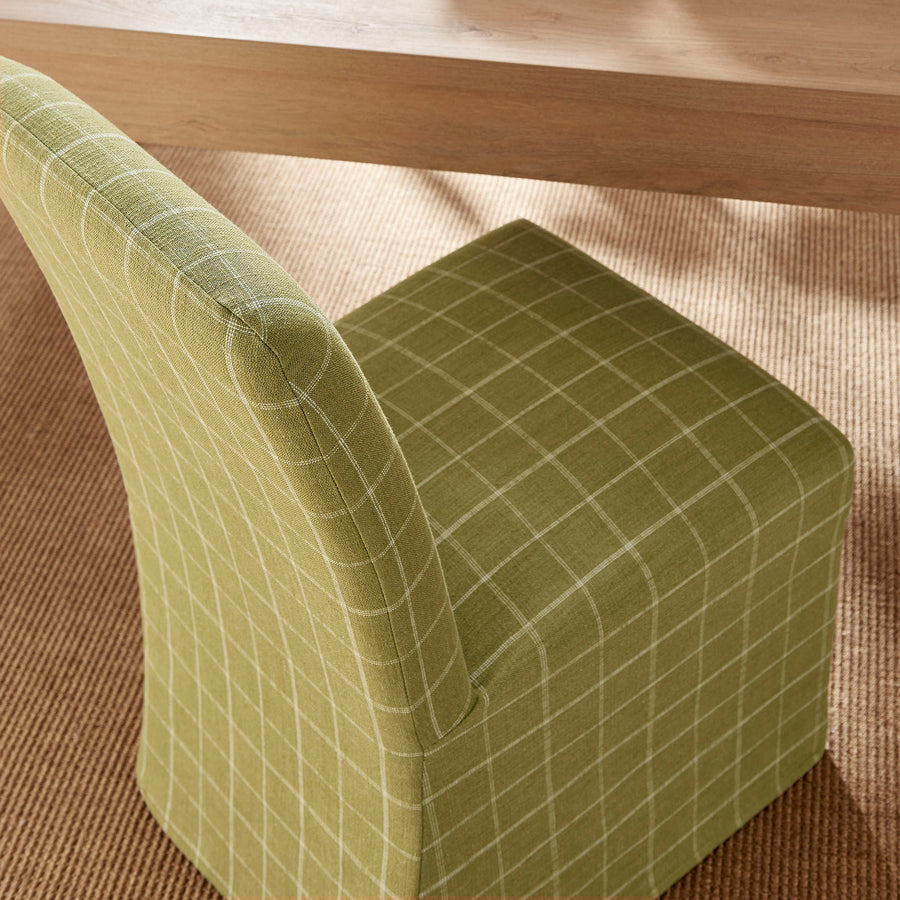 Gregale Linen Cotton Blend Slipcovered Dining Chairs Set of 2 in Artichoke Windowpane Check