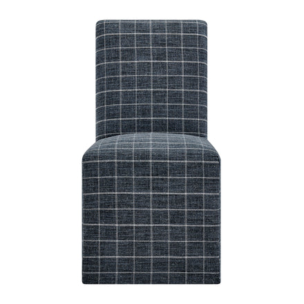 Aster Linen Cotton Blend Slipcovered Dining Chairs Set of 2 in Denim Windowpane Check
