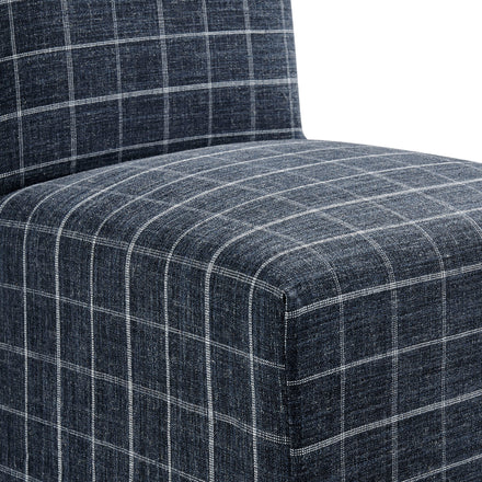 Aster Linen Cotton Blend Slipcovered Dining Chairs Set of 2 in Denim Windowpane Check