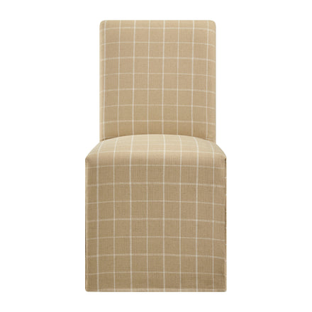 Aster Linen Cotton Blend Slipcovered Dining Chairs Set of 2 in Hemp Windowpane Check